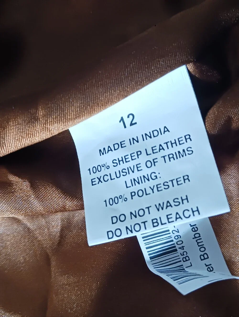 Quince Sheep Genuine Leather Cognac Bomber Jacket Size 12